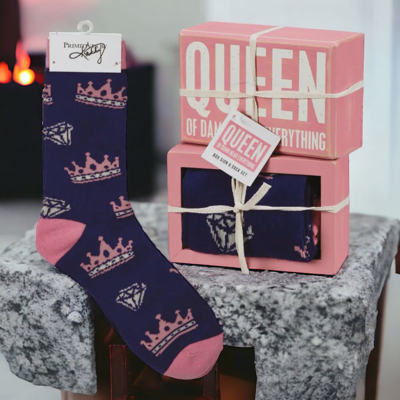 Queen Box Sign and Sock Set