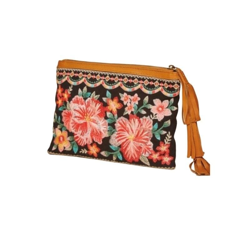 Hibiscus Embroidered Clutch